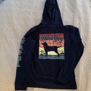 The Black Dog collection - long sleeve hooded t-shirt front pocket -size small.